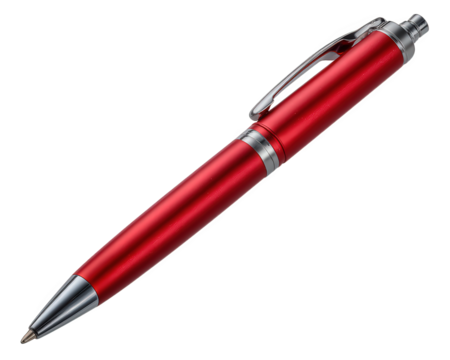 Red ballpoint pen metallic finish silver clip office stationery isolated on transparency background modern design writing tool professional sleek practical