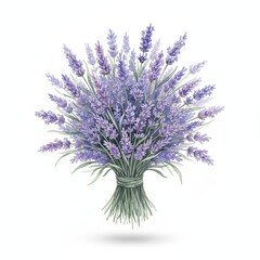 Lavender Bouquet Watercolor Illustration Isolated on White Background