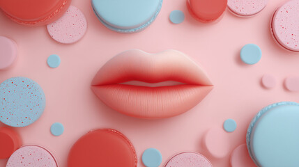 Pastel Lips and Macarons Beauty Background