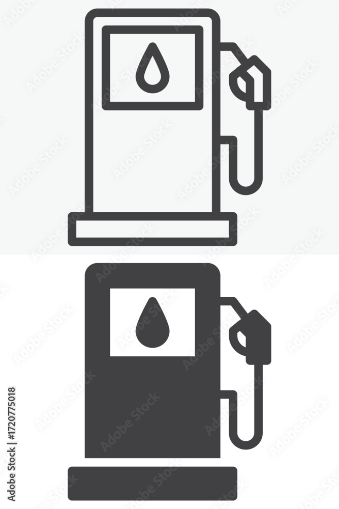 Poster gas station pump vector icon set in line and solid style