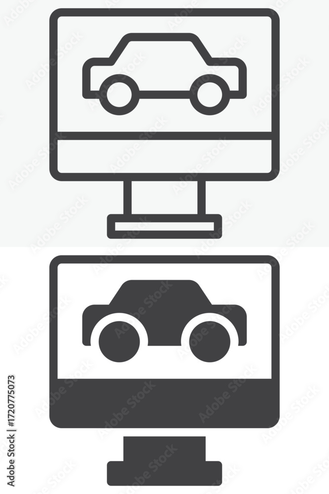 Poster car diagnostic computer vector icon set in line and solid style