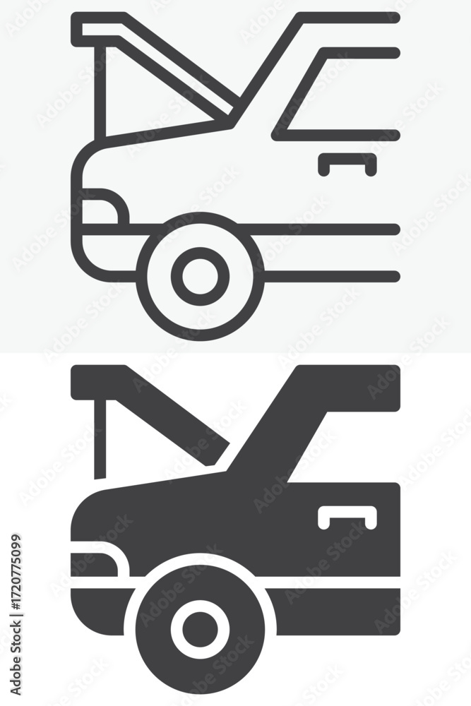 Aufkleber car with open hood vector icon set in line and solid style