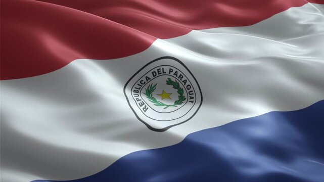 Paraguay flag waving smoothly seamless loop realistic animation background