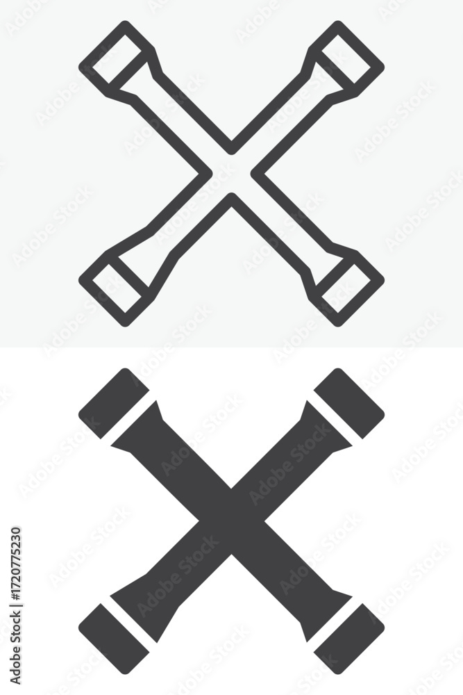 Aufkleber lug wrench tool vector icon set in line and solid style