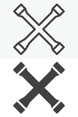 Lug wrench tool vector icon set in line and solid style