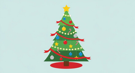 Christmas tree vector graphic with ornaments lights and star for holiday season celebration design needs