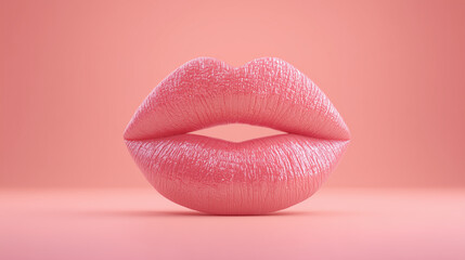 Glamorous Pink Glittery Lips 3D Illustration on Soft Pink Background