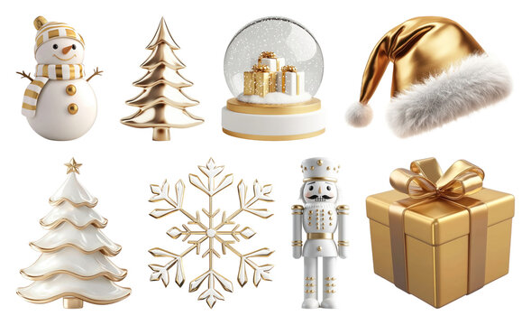 PNG Golden festive holiday decorations collection, element set on transparent background