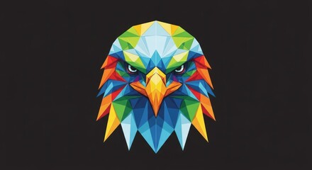 Vibrant geometric eagle head with eyes, a modern and colorful polygonal art illustration showcasing abstract animal power and majesty.