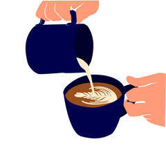a person's hand is doing latte art. coffee logo, coffee shop vector.