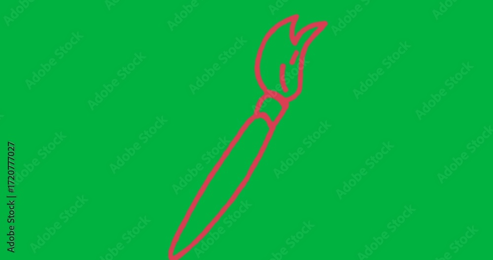 Poster designer using red line-drawn paintbrush on transparent background, animating design tool
