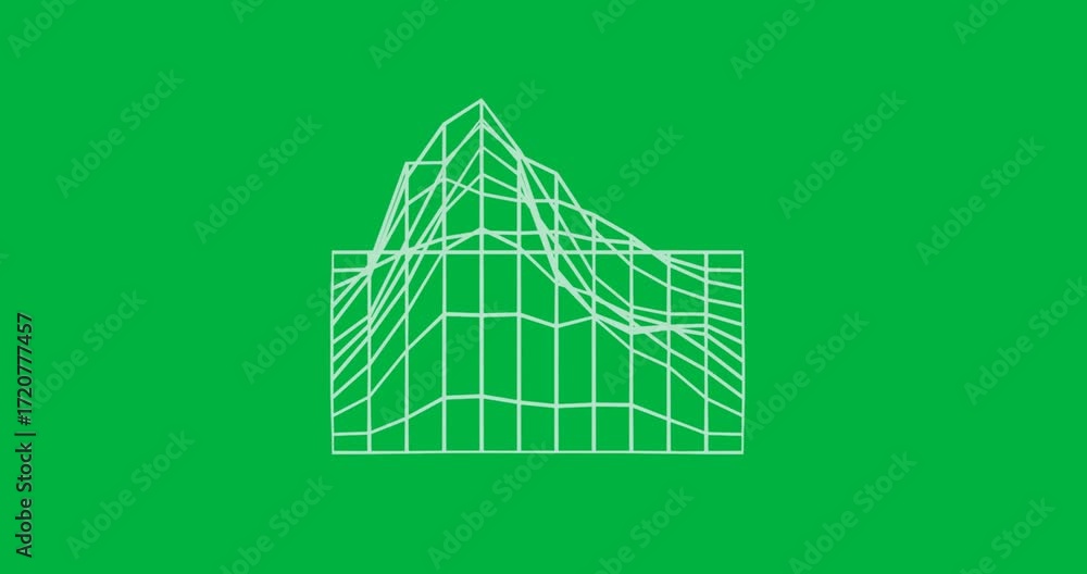 Poster 3d wireframe structure rising in space with transparent background, glowing neon green tech lines