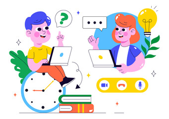 Remote Job Interview via Video Call Illustration Featuring HR and Candidate Communication for Recruitment and Hiring in Remote Work in a Background