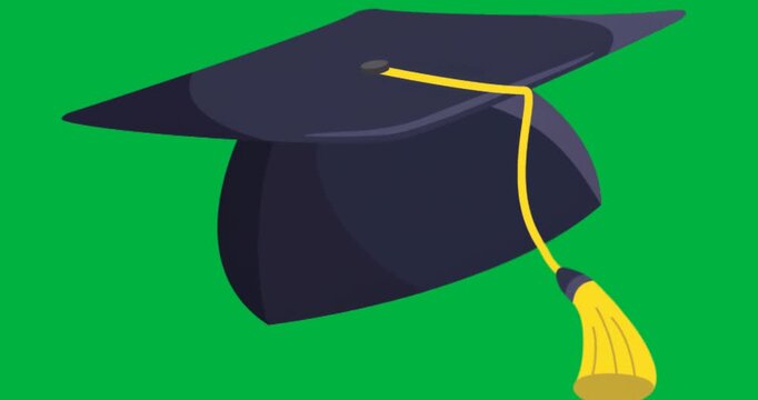 Graduation cap floating on transparent background, highlighting yellow tassel in education graphic