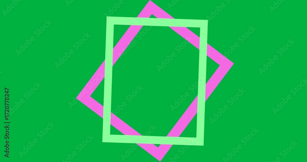 Poster neon square frame rotating on transparent background with dashed outlines highlighting tech design