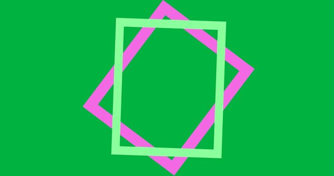 Neon square frame rotating on transparent background with dashed outlines highlighting tech design