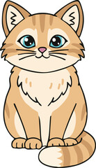 Sandy colored kitten sitting with curled tail