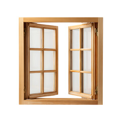Obraz premium Open wooden window with screens isolated on transparent background