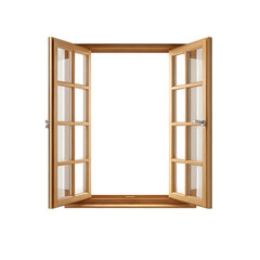 Obraz premium Open wooden casement window isolated on transparent background