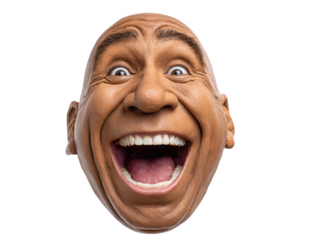 Happy face comedy mask funny expression wide smile joyful emotion isolated realistic brown skin adult male front view humor - Powered by Adobe
