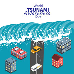 World Tsunami Awareness Day Vector Illustration – Urban Disaster Wave Concept