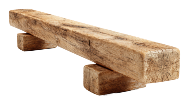 Gymnast performing on wooden balance beam action isolated on transparent background