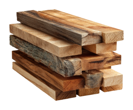 Wood stacking process workshop view isolated on transparent background