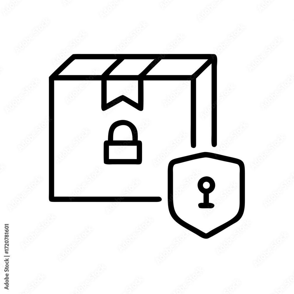 Poster secure parcel with padlock symbol icon for web and graphic design