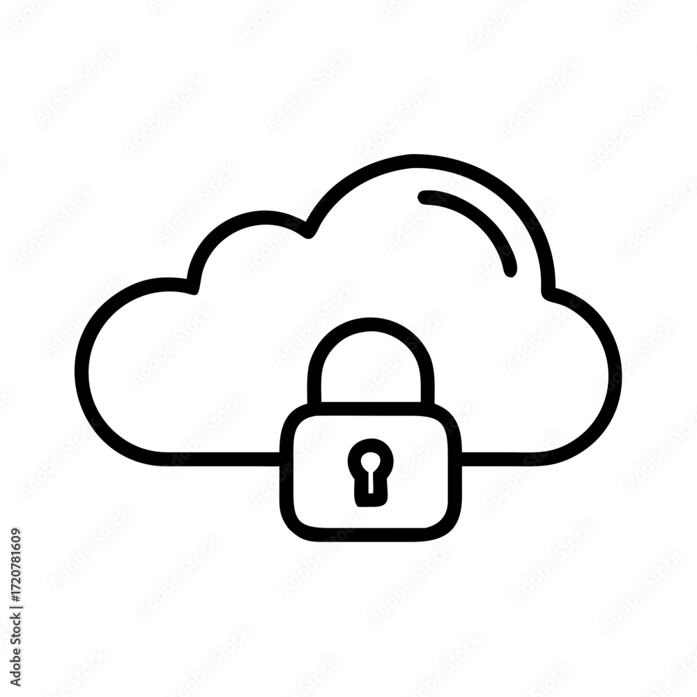 Poster secure cloud storage with lock protection icon for web and graphic design