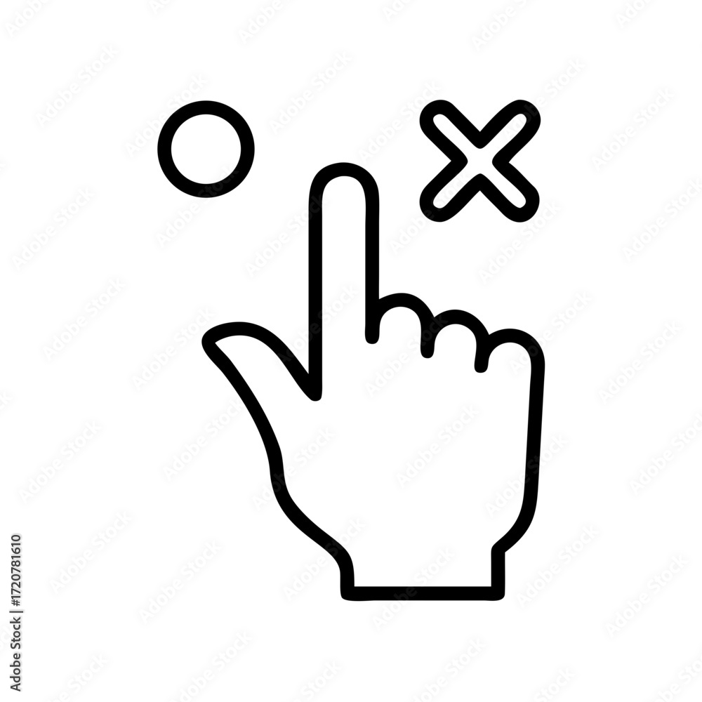 Poster select finger pointing to option icon for web and graphic design