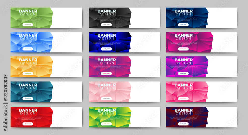 Poster set of horizontal business banner templates with polygonal style. modern technology design, abstract