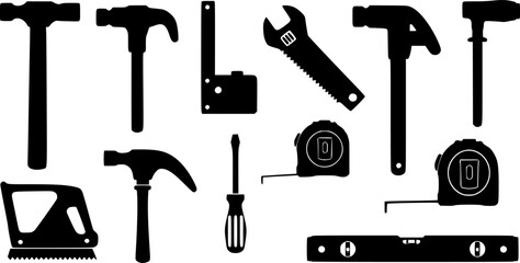 Carpenter tools silhouette vector, Construction tool icon vector
