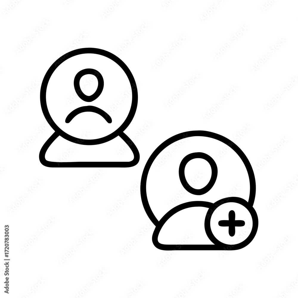 Poster two user profiles with notification symbol icon for web and graphic design