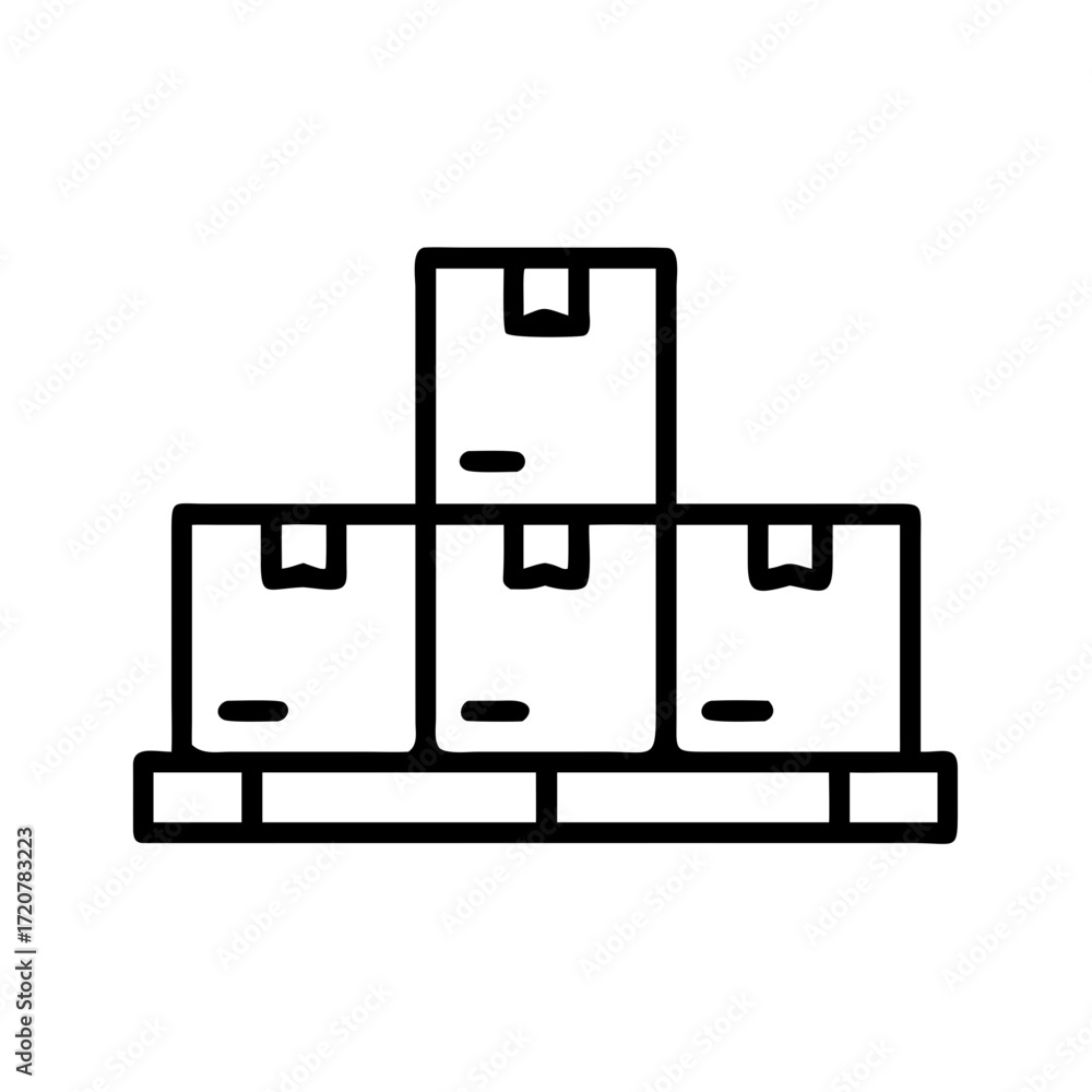 Poster warehouse pallet with carton boxes icon for web and graphic design