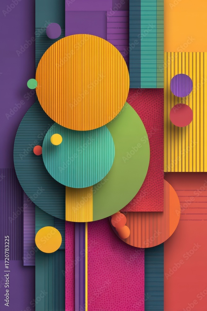 Poster abstract colorful geometric composition with vibrant layered shapes and patterns