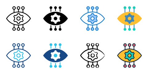 Machine vision icon set multiple style collection 
