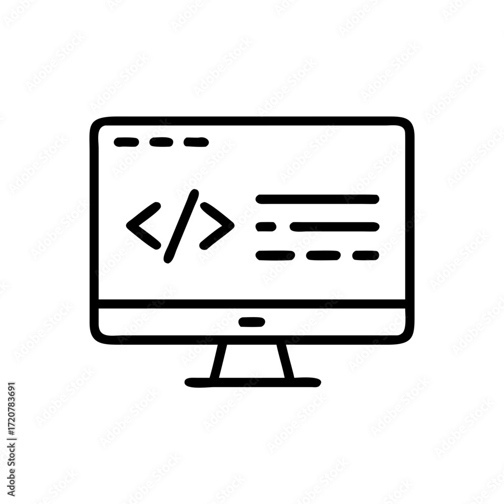Aufkleber website coding interface on computer screen icon for web and graphic design
