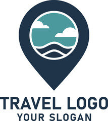 A pinpoint logo showing an ocean scene with clouds and waves.