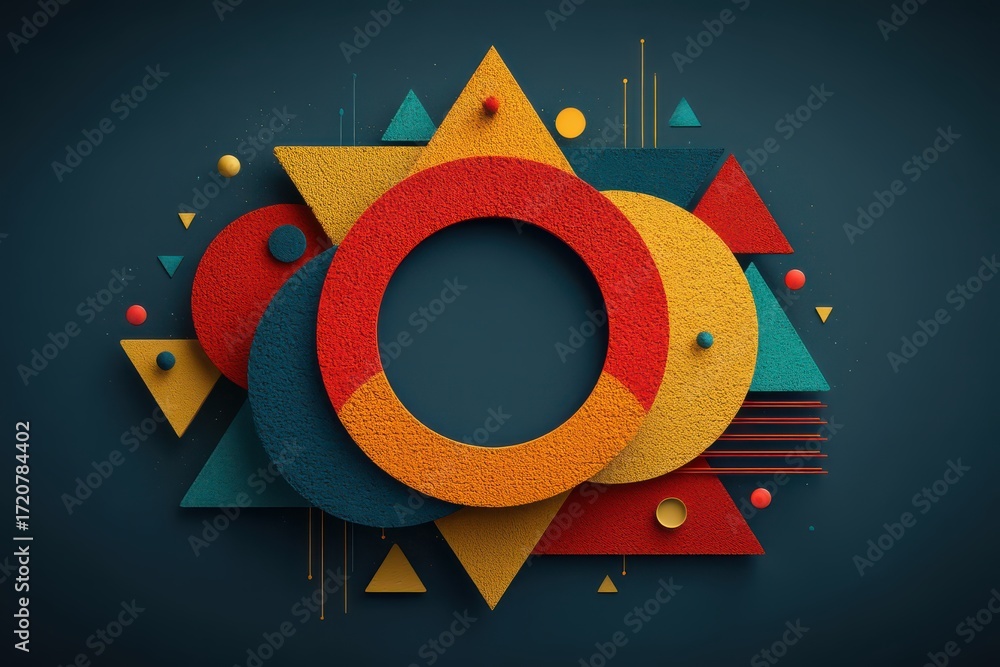 Poster abstract geometric design with colorful textured shapes on a dark background