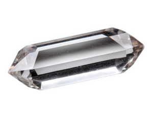 Clear quartz crystal shard mineral element with sharp facets, transparent clarity, and natural geometric shape, isolated on transparency background, evoking purity and calm