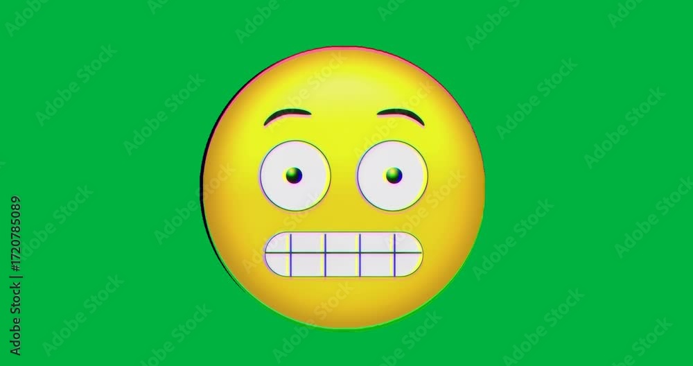 Poster 3d glitch emoji face rotating on transparent background with rgb outline for technology design