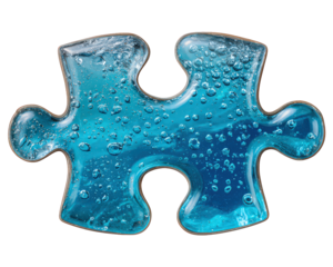 Puzzle piece with ice texture frozen element blue water transparent detailed bubbles ultra realistic isolated on transparency background cool and refreshing visual