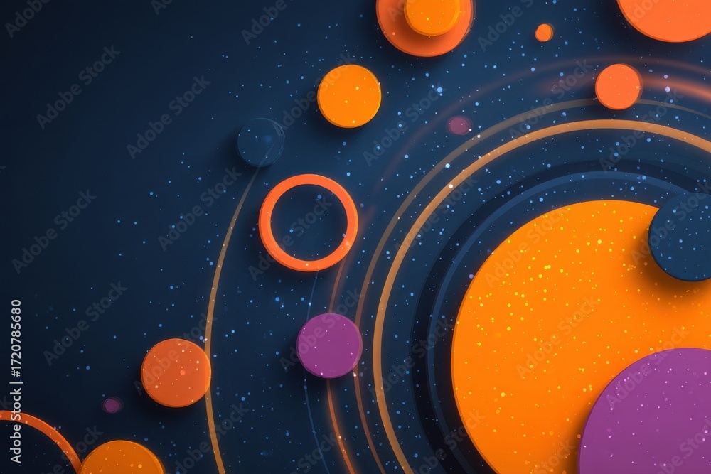 Poster colorful circular patterns on a cosmic-inspired background