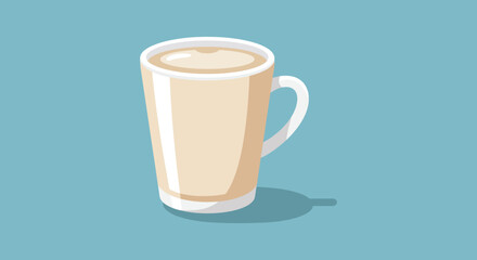 Simple beige coffee mug with handle and shadow on a blue background enjoy a warm beverage isolated on white background