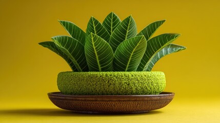 Stylized botanical arrangement on vivid ochre backdrop, a touch of organic aesthetics