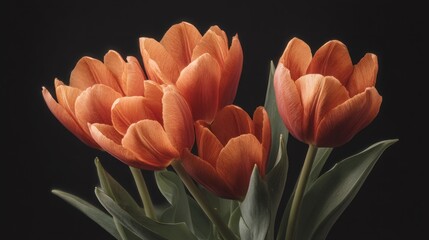 Charming orange tulips elegantly arranged against a sleek black backdrop