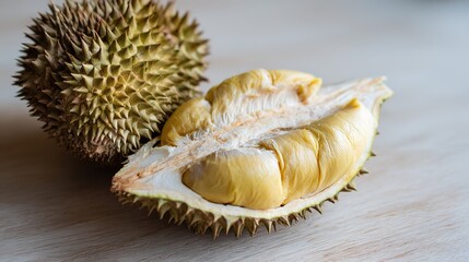 Obraz premium Durian: The Iconic Tropical Fruit Blending Irresistible Deliciousness—Creamy, Rich Taste—with Great Health Value, Packed with Vitamins, Minerals & Fiber to Nourish Body While Satisfying Taste Buds
