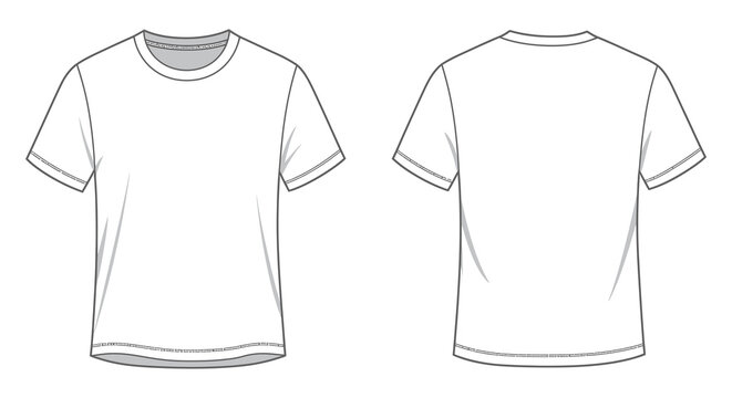 Front and back view of a blank white t-shirt apparel clothing mockup design template isolated on white background