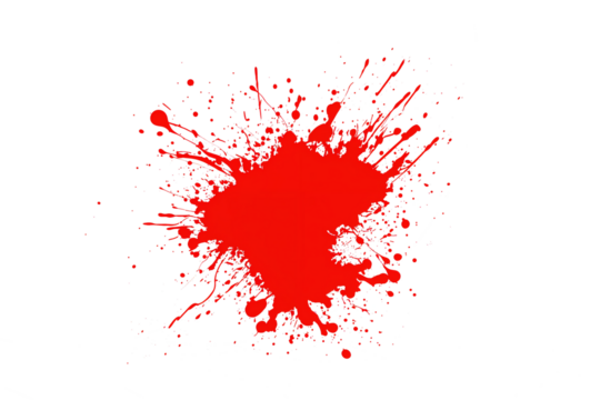 Red blood or paint flowing down on transparent background. Halloween, murder and horror concept. Red ink splash, splatter and stain