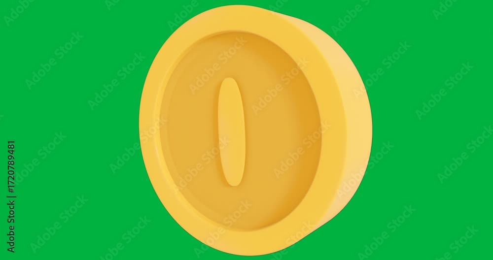 Poster 3d yellow disk rotating on transparent backdrop, featuring finance button concept with bevel